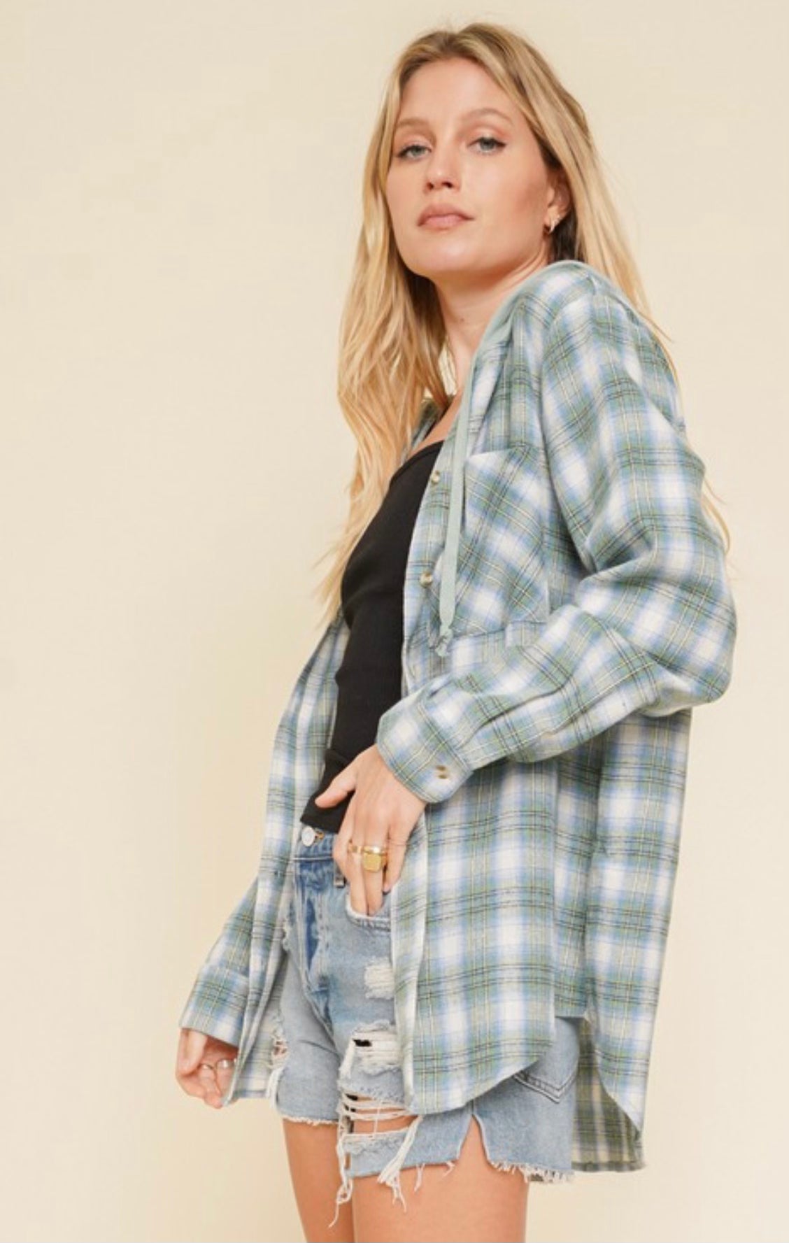 Taylor ~ Sage/Blue Hood Flannel