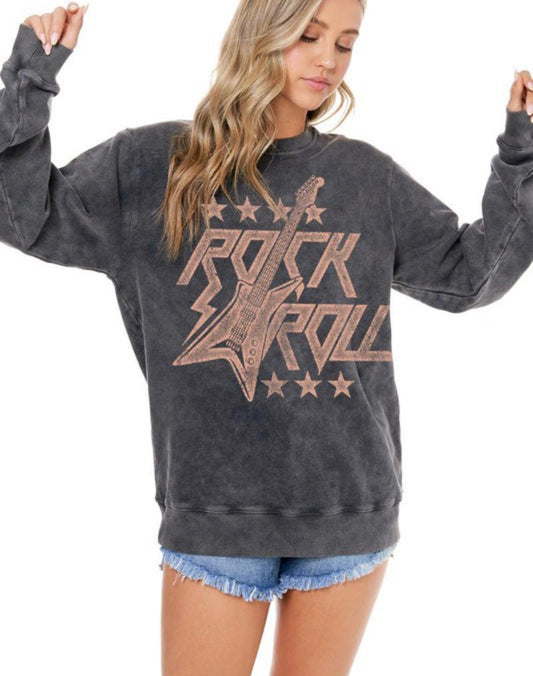 Rock and Roll ~ Black Guitar Graphic Sweatshirt